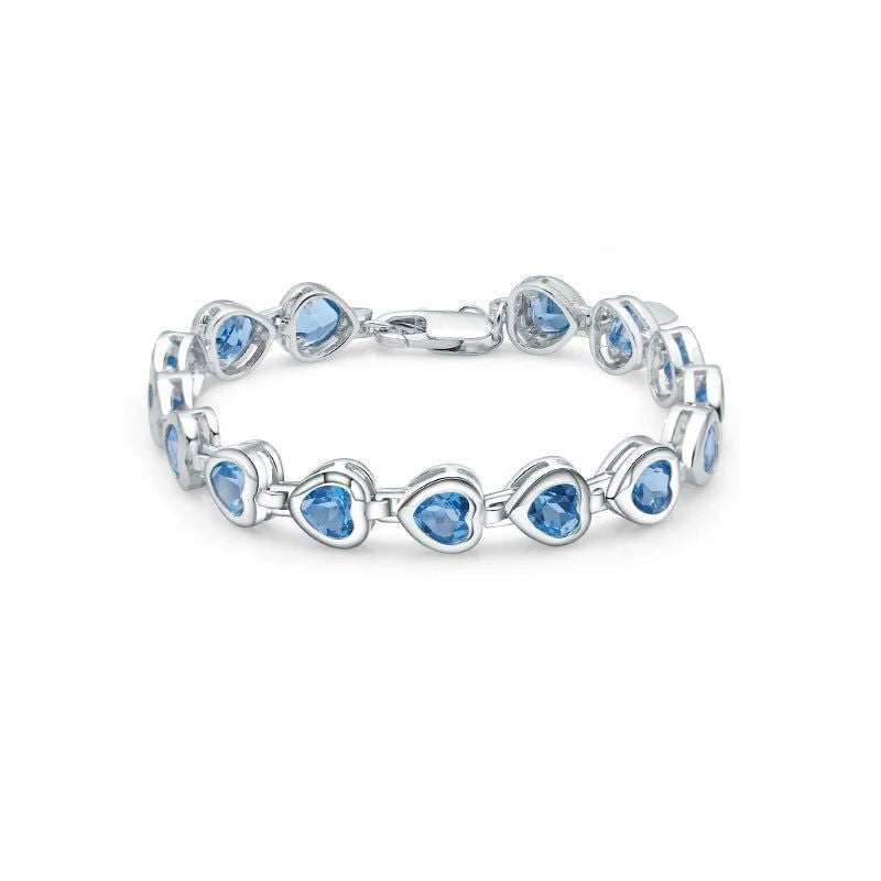 6x6mm Heart Swiss Blue Topaz Bracelet 925 Sterling Silver
